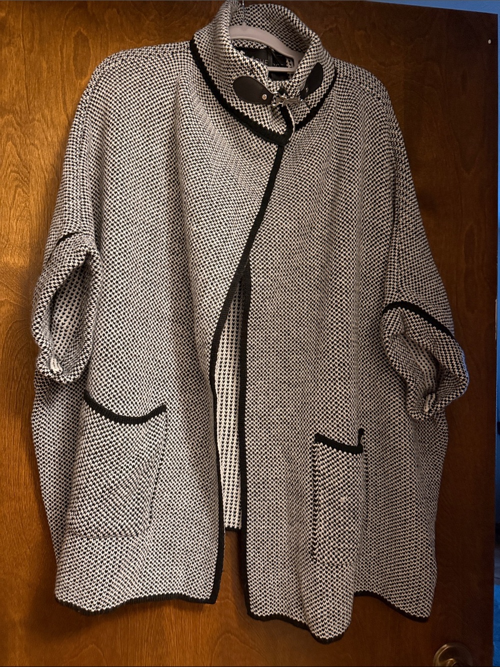 Rachel Zoe Black and Gray Knit Open-Front Cape Coat